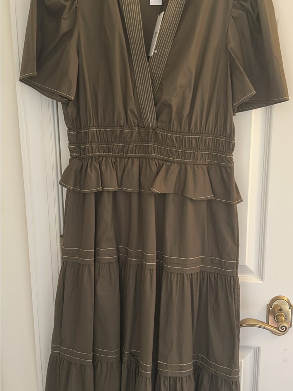 NWT Olive Green Tiered V-Neck Women's Dress